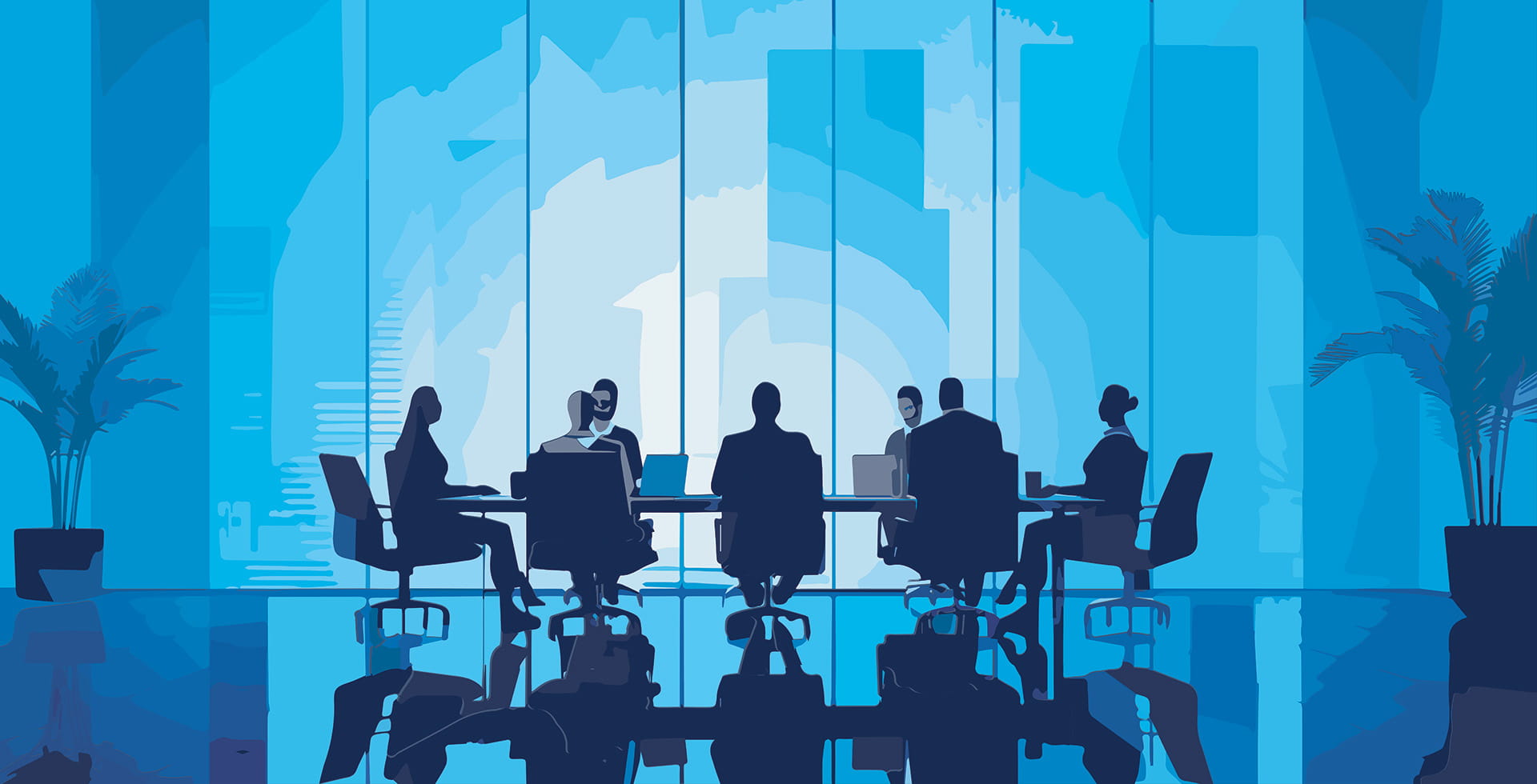 Silhouettes of business people in a meeting room