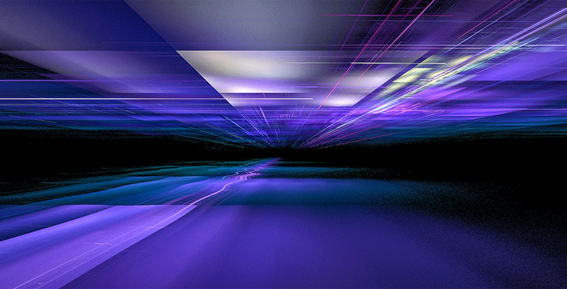 a mirrored image of glow purple neon light trail explosion, Light flare beam effect